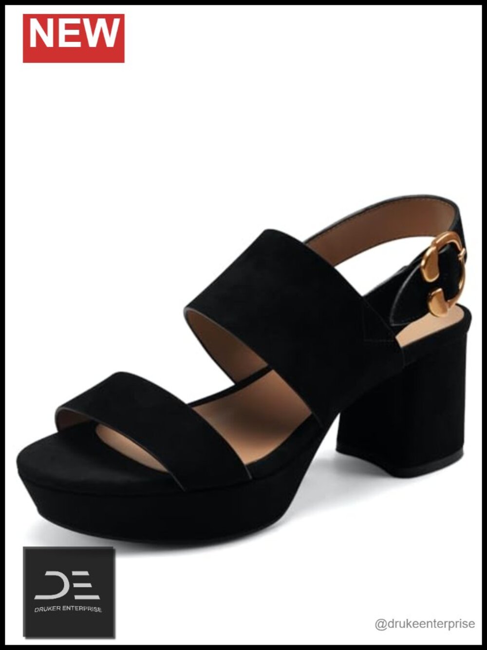 Suede Platform Heeled Sandals with Ankle Strap